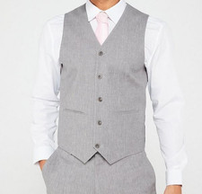 46" 117cm Very Man Textured Linen Blend Grey Formal Waistcoat