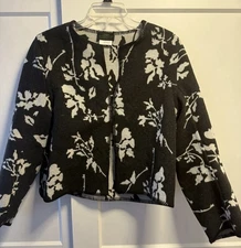 Linda Lundstrom Wool Floral Jacket / Sweater Sz 10 Quiet Luxury old money Lagom