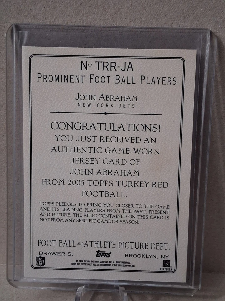 Camiseta deportiva Topps Turkey Red John Abraham 2006 auténtica usada en juegos #TRR-JA NY Jets Foto 2 de 2