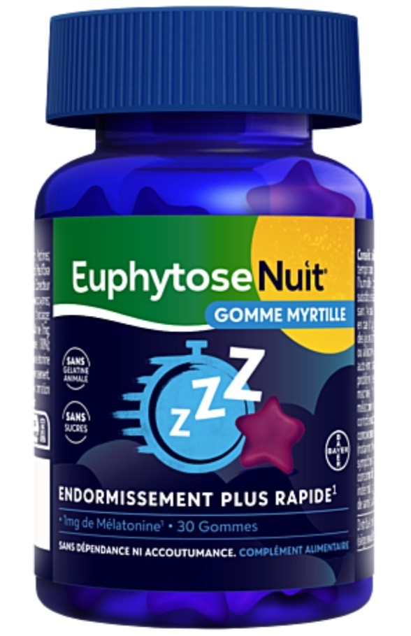 Euphytose Nuit gummies goût myrtille : complément sommeil et mélatonine efficace