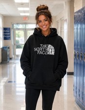 The North Face Black Ladies L Pullover Hoodie Sweatshirt Kangaroo Pocket Logo