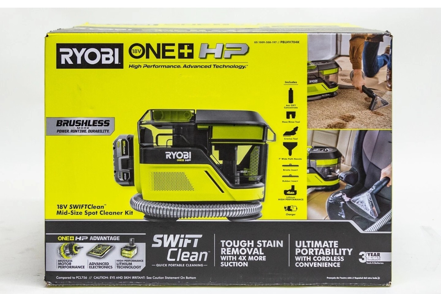 Ryobi 18V ONE+ HP SWIFTClean Mid-Size Spot Cleaner Kit- PBLHV704 (NEW) Tool Only