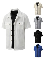 Waffle-Weave Mens Casual Short-Sleeve T-Shirt Jacket