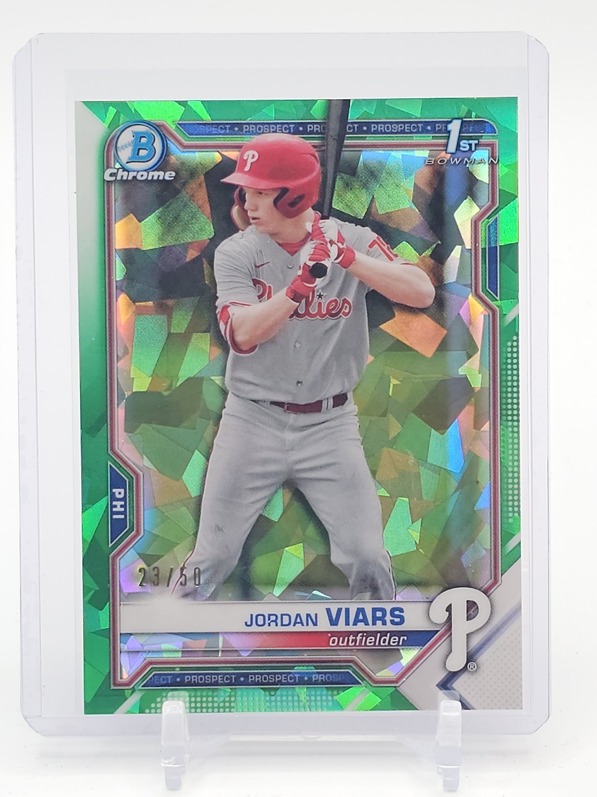 JORDAN VIARS 2021 BOWMAN CHROME GREEN SAPPHIRE 1ST ROOKIE /50 Q2045