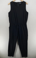 EILEEN FISHER Jumpsuit L Organic Cotton Stretch Tapered Ankle Sleeveless Black