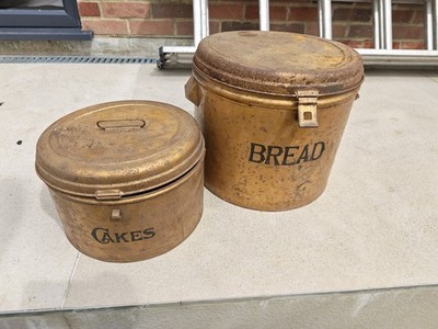 Vintage Mid Century Gold Blech Brot & Kuchen Behälter Aufbewahrung Set - verschachtelte Kanister