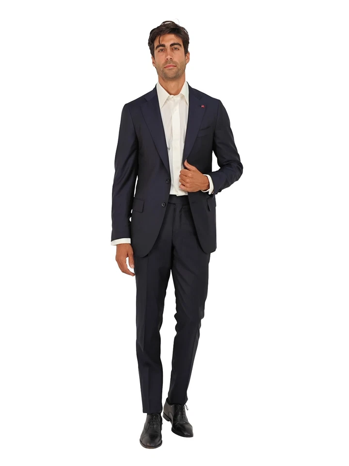 $6500 ISAIA NAPOLI "Aquaspider" Blue Navy Solid Hand-Sewn Suit Wool - Image 2 of 4