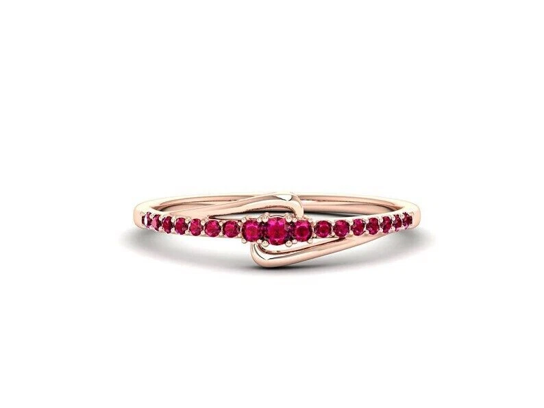Natural Pink Ruby Gemstone Half Eternity Band Women Ring 10k Solid Gold ring a60 - Image 2 of 4