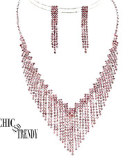 CLEARANCE PINK WATERFALL RHINESTONE CRYSTAL WEDDING FORMAL JEWELRY SET**