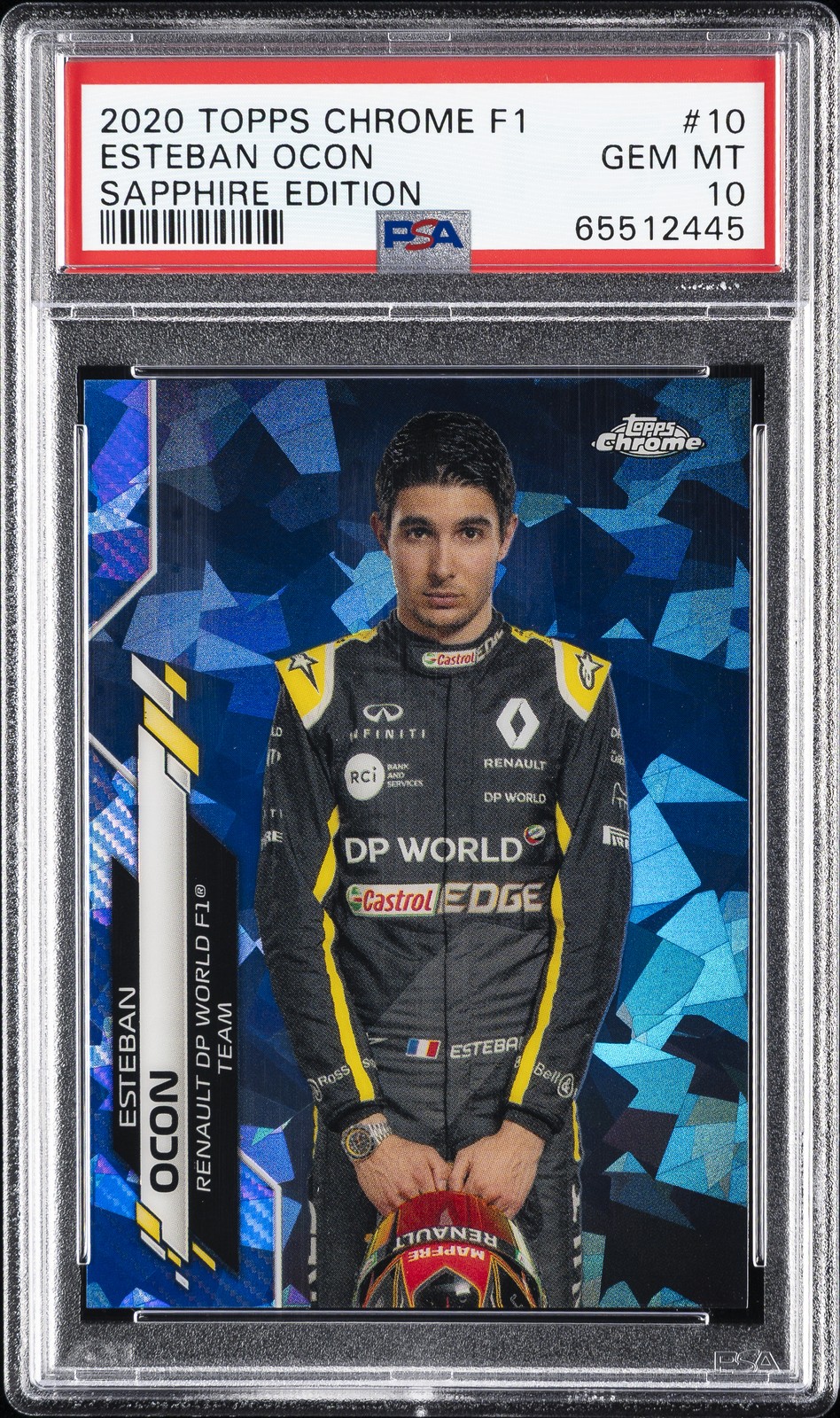 2020 TOPPS CHROME FORMULA 1 SAPPHIRE ED #10 ESTEBAN OCON PSA 10