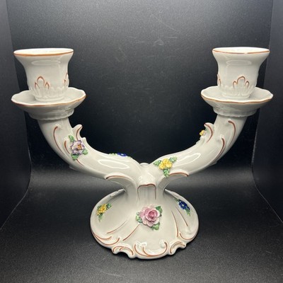 Dresden Candlestick Applied Flowers Antique Von Shierholz Porcelain