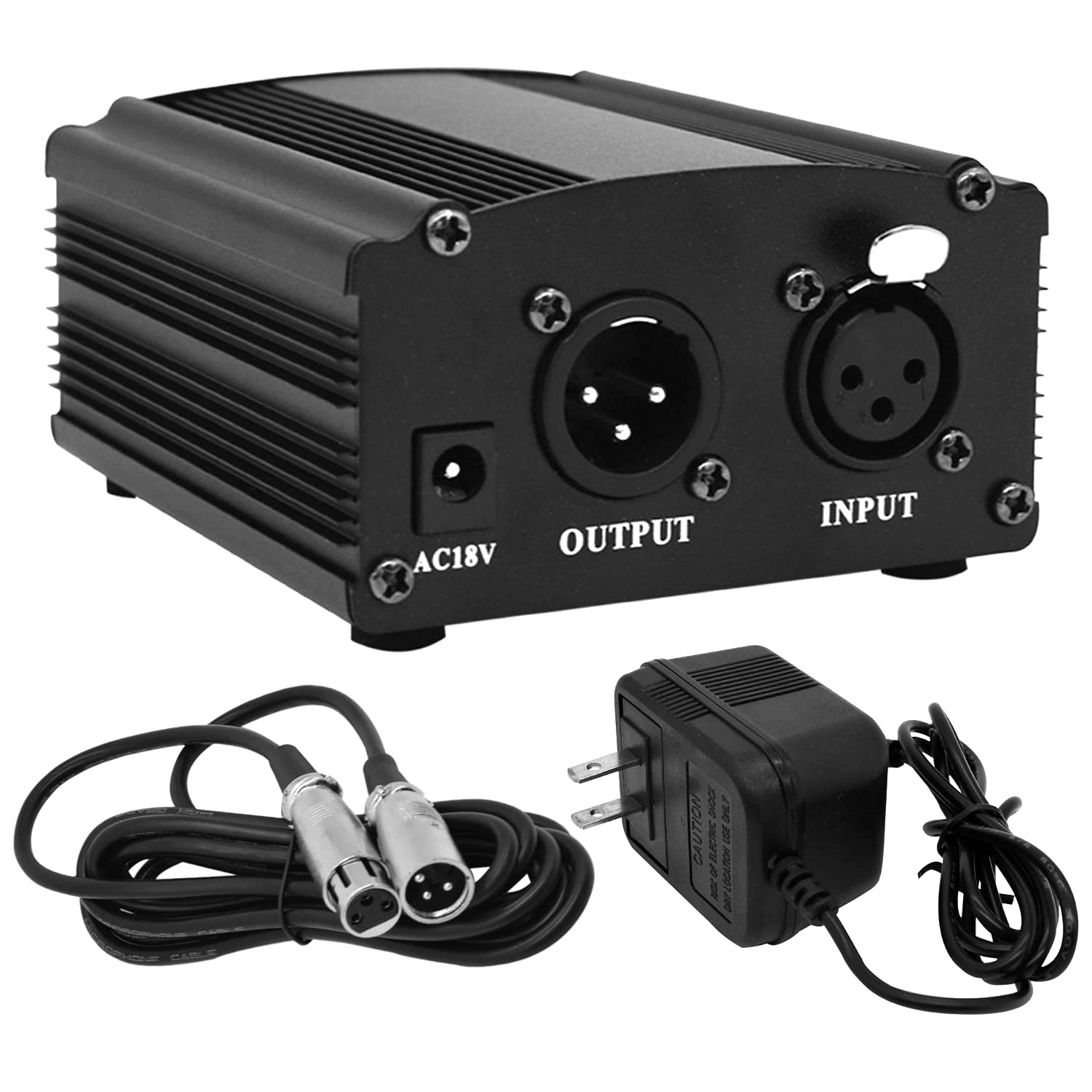 1-Channel 48V Phantom Power Supply with Adapter, Bonus+XLR 3 Pin Microphone C...
