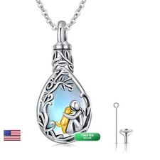 JUSTKIDSTOY Dog Urn Necklace S925 Sterling Silver Moonstone Teardrop Pendant