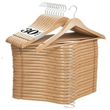 Wooden Hangers 30 Pack - Natural Wood Durable Heavy Duty Coat Hangers Non