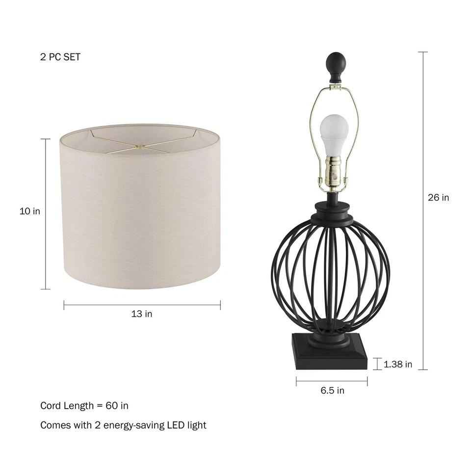 Lámparas de mesa modernas - Juego de 2 luces de jaula abierta de hierro forjado con bombillas - Óxido... Foto 3 de 4