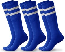 Haloumoning 3 Pairs Boys Soccer Athletic Socks Kids Striped Small, Royal Blue