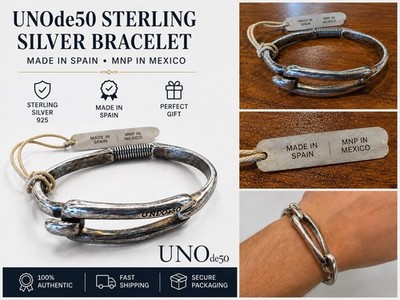 Rare Vintage UNOde50 Sterling Silver 925 Bracelet Handmade in Mexico Unisex Cuff