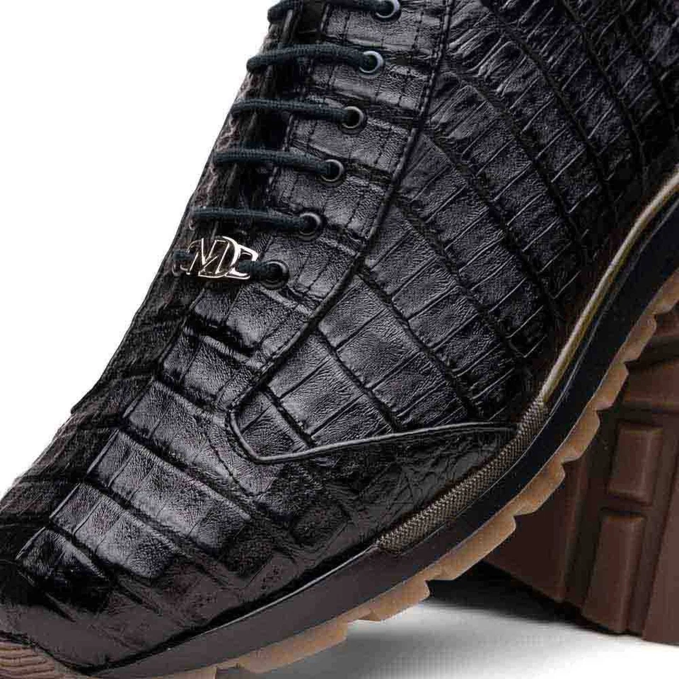Marco Di Milano Sneakers Pour Hommes Alonzo En Cuir De Crocodile Caiman Noir - Photo 4/4