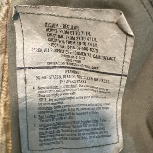 Genuine Usmc Apecs Gore Tex Marpat Parka - Medium Regular - Picture 6 of 7