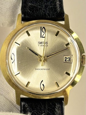 Smiths Vintage 1960 s Men s Manual Sunburst Dial Date Gold Dress Watch