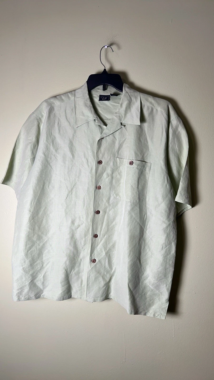 WfF Mens Casual Button Down Shirt Short Sleeve Size XL Green Textured Floral