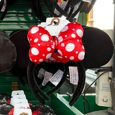 Disney- Parks Classic Red White Polka Dot Bow Black Minnie Ears Headband Gifts