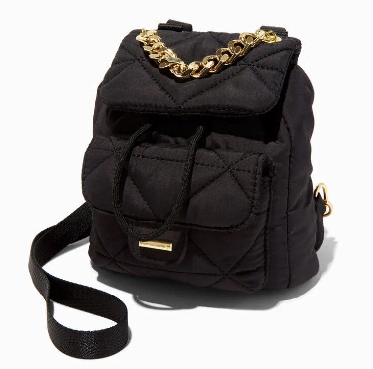 chain strap mini backpack Claire's Black Quilted Chain Handle Backpack