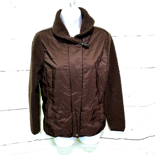 L-RL Ralph Lauren Jacket Brown Softshell Front Fleece Collar Back Sleeves Zip M