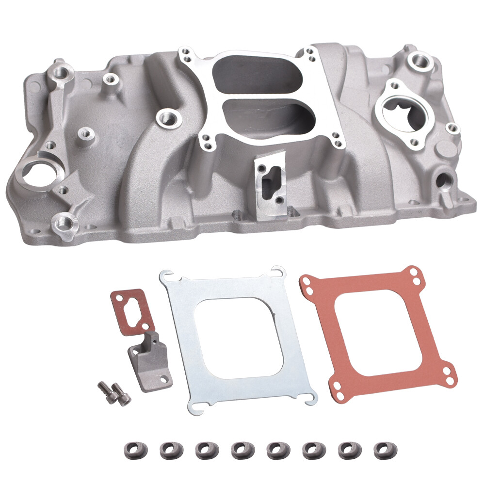High-Performance SBC Carb Dual Plane Satin Aluminum Intake Manifold for Chevy Non-EGR