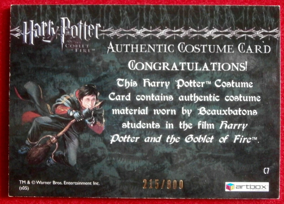 HARRY POTTER, GOBLET OF FIRE - Costume Card C7 - #215/800 - BEAUXBATONS - ArtBox - Image 2 of 2
