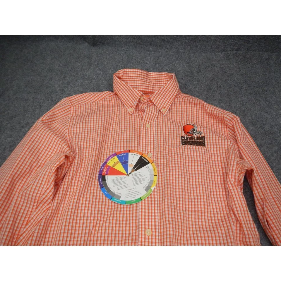 Camisa de vestir Antigua Cleveland Browns NFL abotonada talla mediana naranja a cuadros Foto 2 de 4