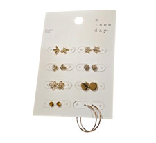 A New Day Women's 8 Pairs of Pierced Gold Plated Stud Earring Set NWT
