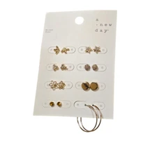 A New Day  Women's  8 Pairs of Pierced Gold Plated Stud Earring Set NWT