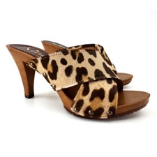ZOCCOLI DA DONNA IN PELLE LEOPARD-Made in Italy-dal 35 al 42 Tacco 9cm-MY362 LEO