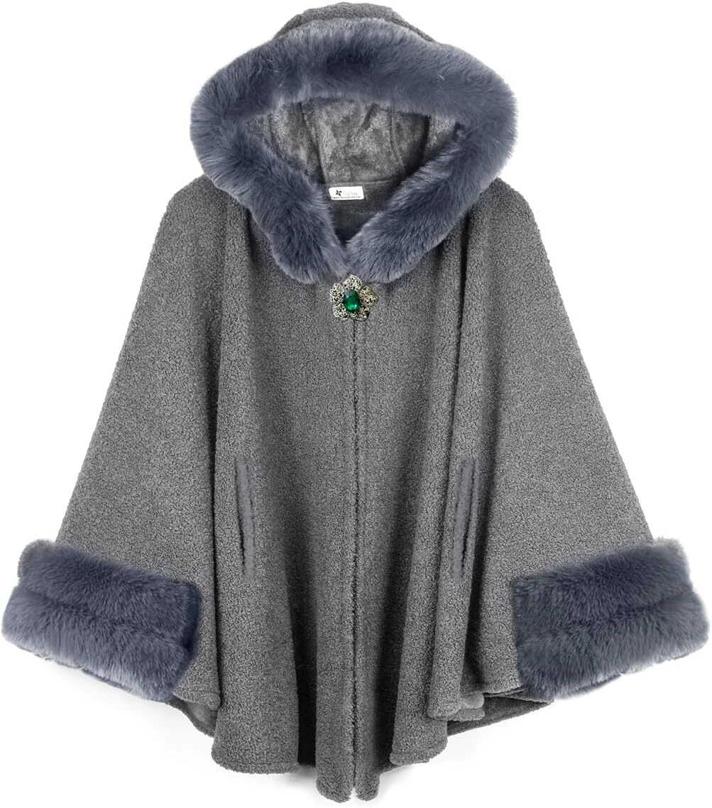 Women's cape with faux fur trim sale