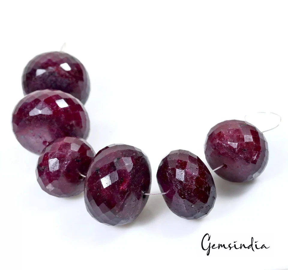 6 Huge Pcs Natural Red Ruby Round Checker Loose Drilled Gemstone Beads ~1320 Ct - Image 2 of 4