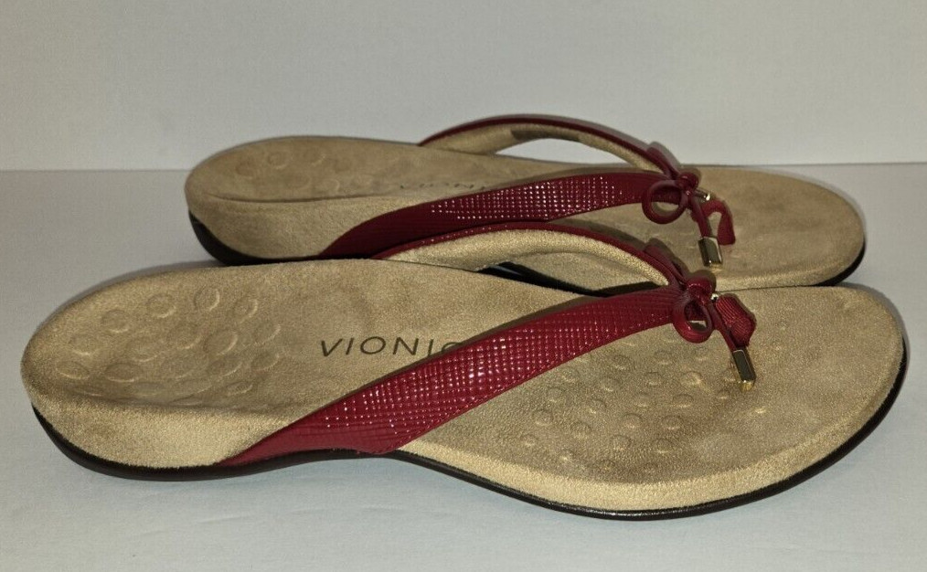 Vionic Bella Red Lizard Leather Thong Sandals Siz… - image 1