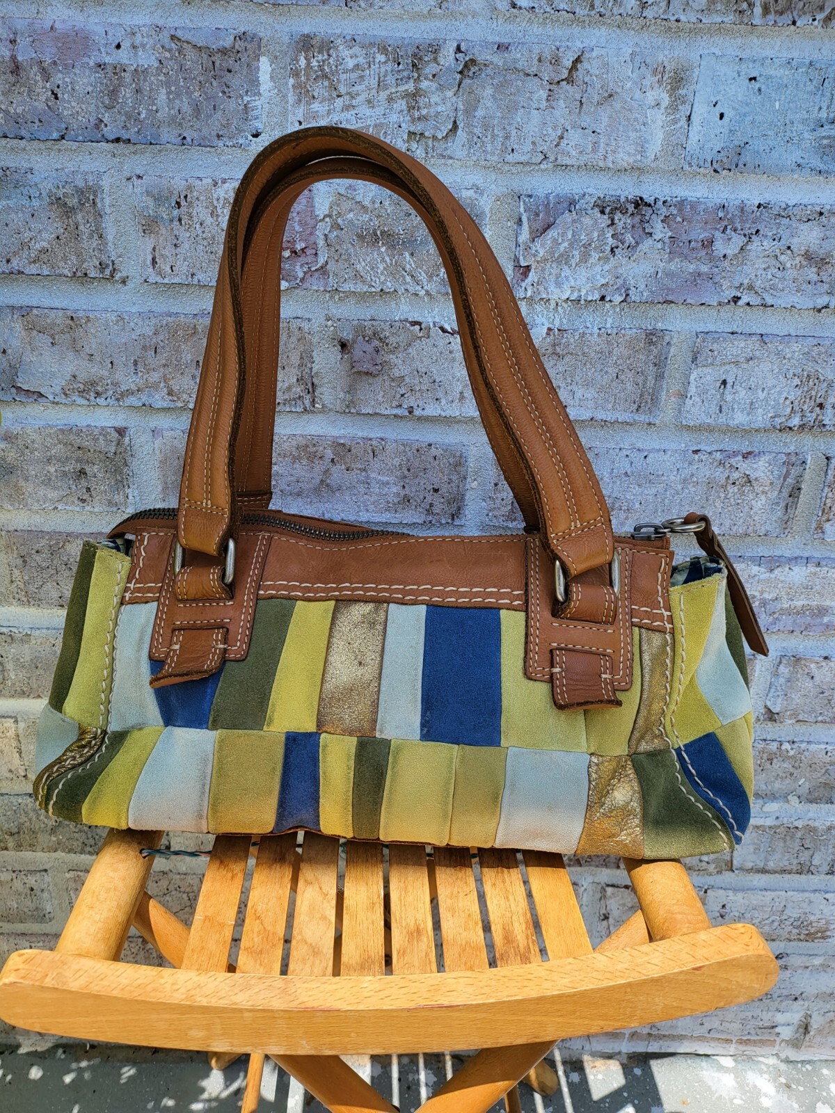 Fossil Suede Patchwork Block Multicolor Shoulder … - image 5