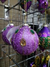 6" purple round Mardi Gras ornament w/ jewels, Mardi Gras Ornaments, Mardi Gras