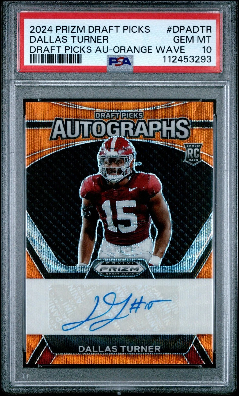 Dallas Turner Panini Prizm Draft Picks Draft Picks Autographs #DPADTR Orange Wave