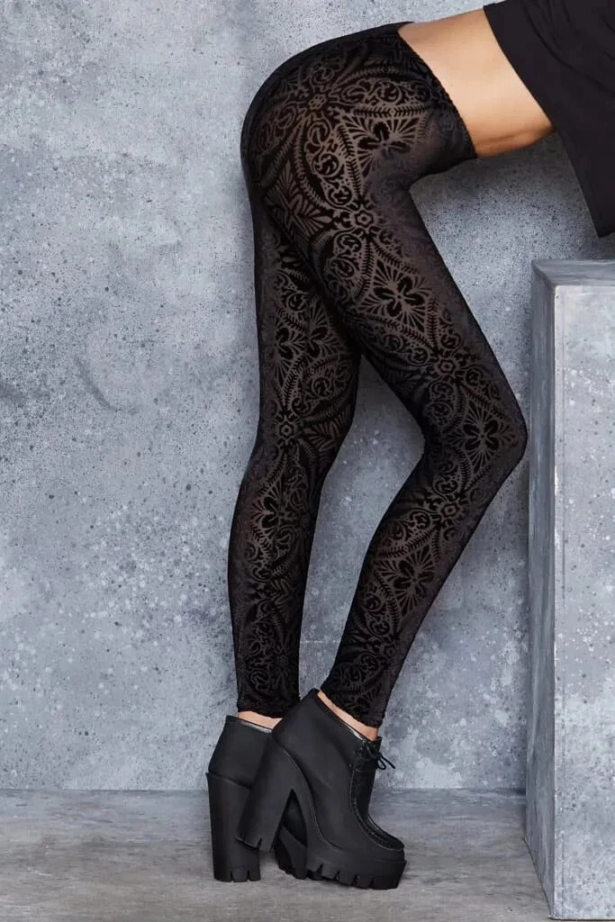 Blackmilk Black Burned Velvet Leggings Size Small S