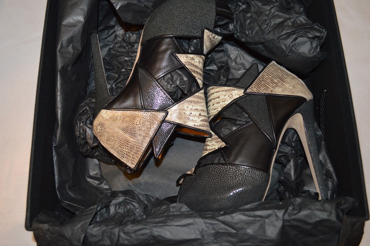 Escarpins Chrissie Morris Bout Ouvert - Nappa Noir Et Cuir Roccia - Talon Aiguille 3 Pouces - Taille 36.5
