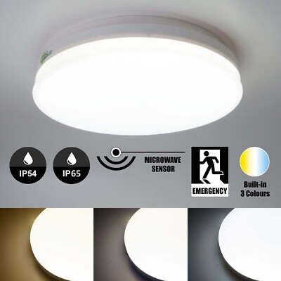 LED Deckenleuchte mit Mikrowelle Bewegungssensor & Notfall IP54 IP65 wasserdicht