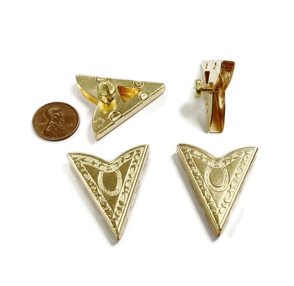 Par de puntas de cuello blusa camisa country occidental floral herradura latón dorado 2358 Foto 4 de 4