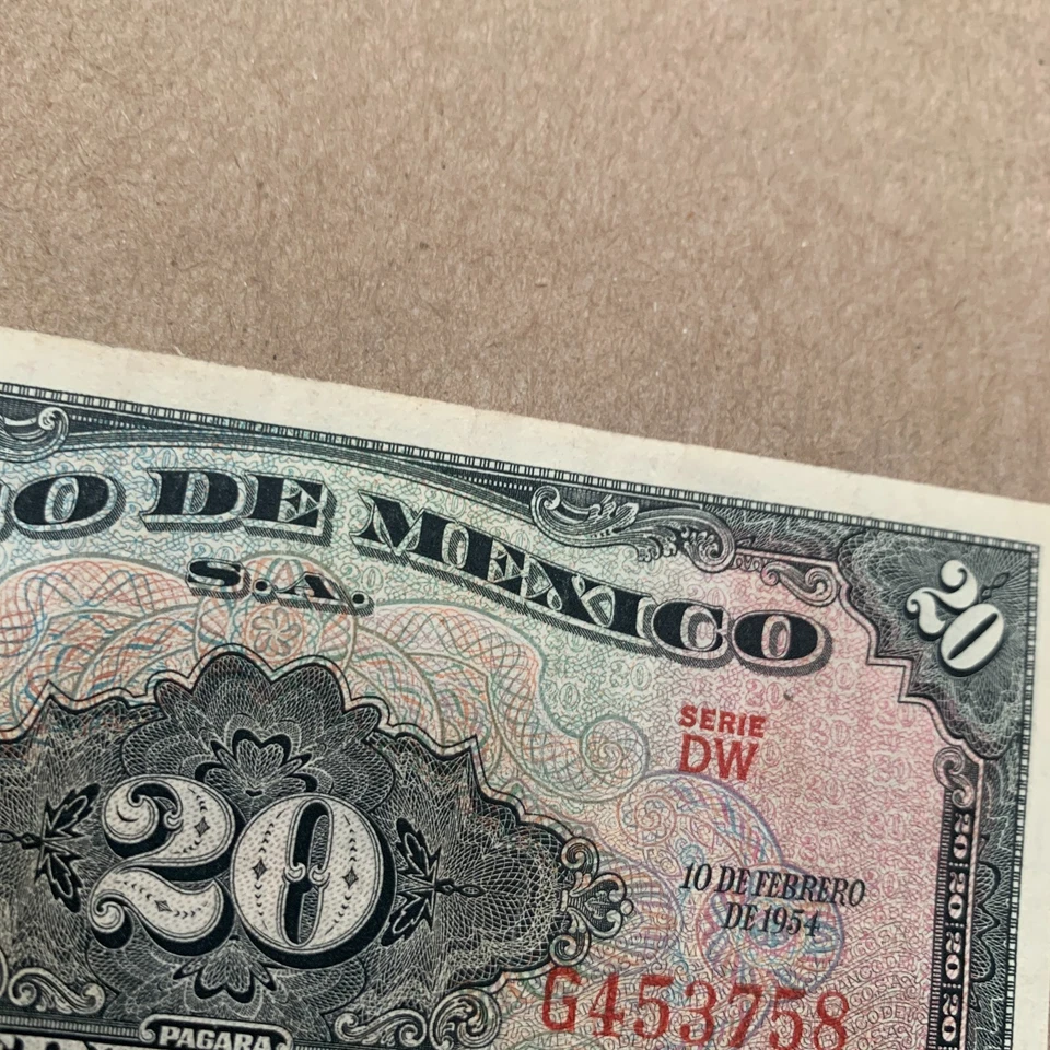 Банкнота Мексики номиналом 20 песо 1954 бумажные деньги American Banknote Co. - Изображение 2 из 4