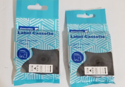 Lot of 2 Label Maker Tape Cassette for DYMO D1 Black On White 0.5 inch X23 feet