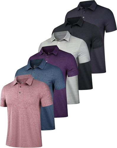 6 Pack Mens Polo Shirts Performance Short Sleeve Golf Shirt Moisture Wicking Ath