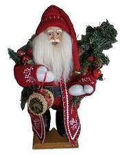Olde World Christmas Santa Primative Porcelain Face 2002 Wood Base 17.5" 