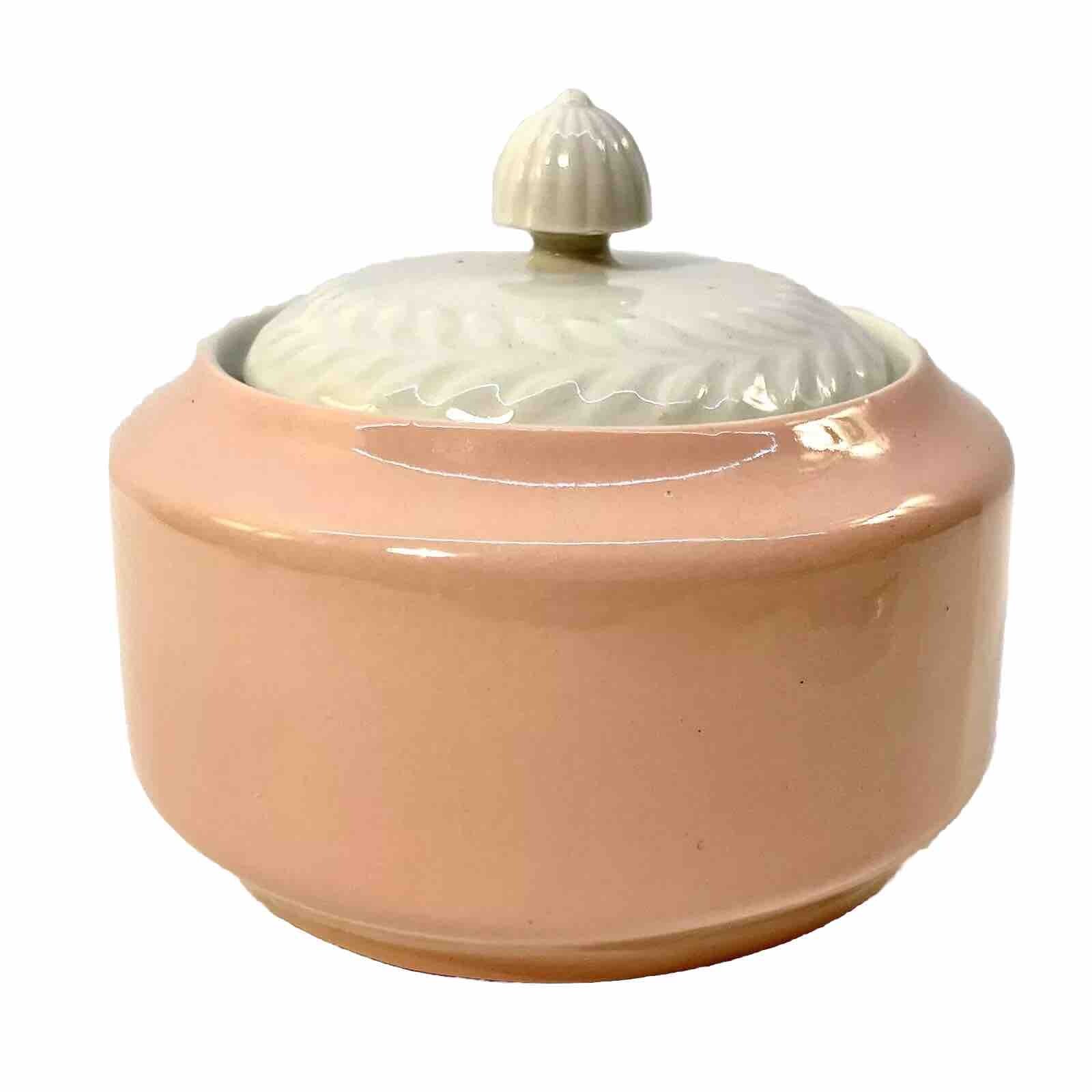 Shenango Sugar Bowl China Inca Ware Trinket Pink White with Lid USA Retro 1950s
