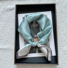 Pure 12 Momme Silk Wrap Scarf Bandanna houndstooth Print Square Shawl 68X68cm